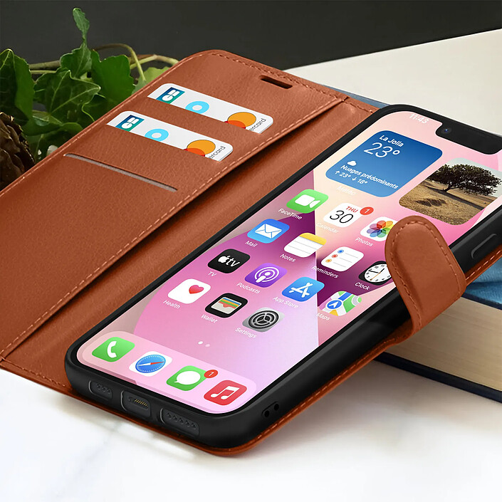 Acheter Zanaé Étui Portefeuille pour iPhone 13 Mini Support et Languette Magnétique Marron