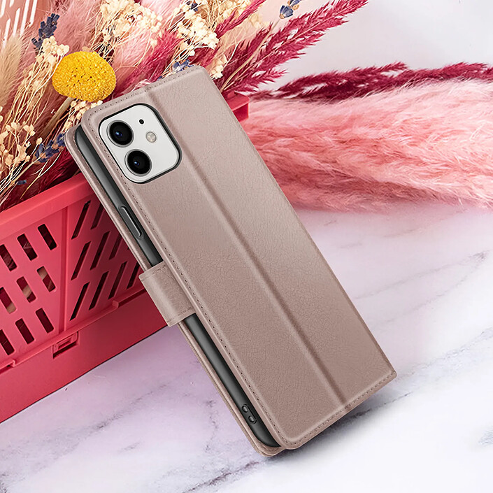 Zanaé Étui Portefeuille pour iPhone 12 et 12 Pro Support et Languette Magnétique Taupe pas cher