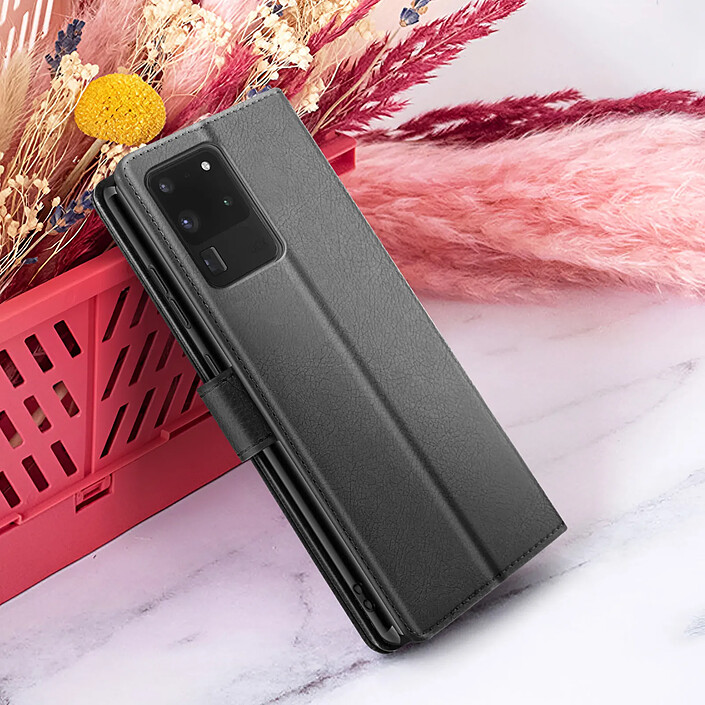 Zanaé Étui Portefeuille pour Galaxy S20 Ultra avec Support et Languette Magnétique Noir pas cher