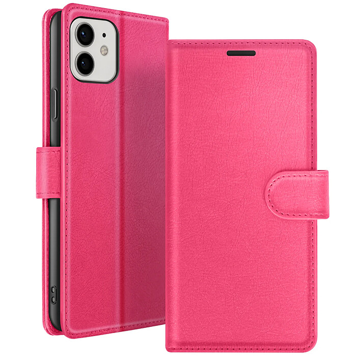 Zanaé Étui Portefeuille pour iPhone 12 et 12 Pro Support et Languette Magnétique Fuchsia
