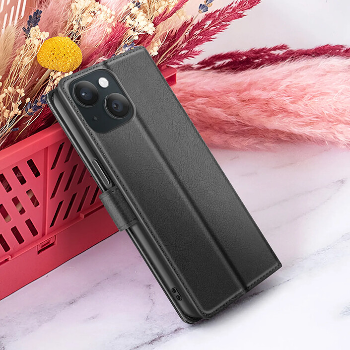 Zanaé Étui Portefeuille pour iPhone 15 Support et Languette Magnétique Noir pas cher