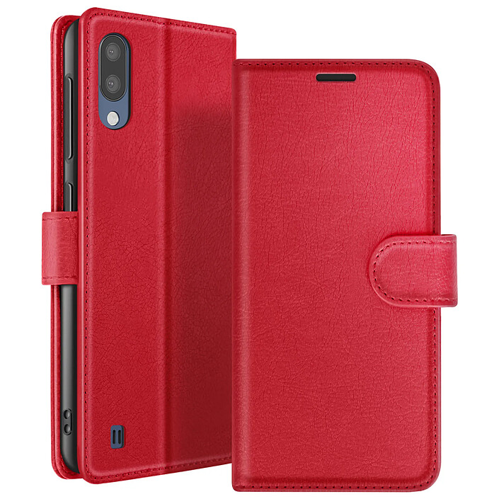 Zanaé Étui Portefeuille pour Galaxy M10 avec Fonction Support et Languette Magnétique Rouge