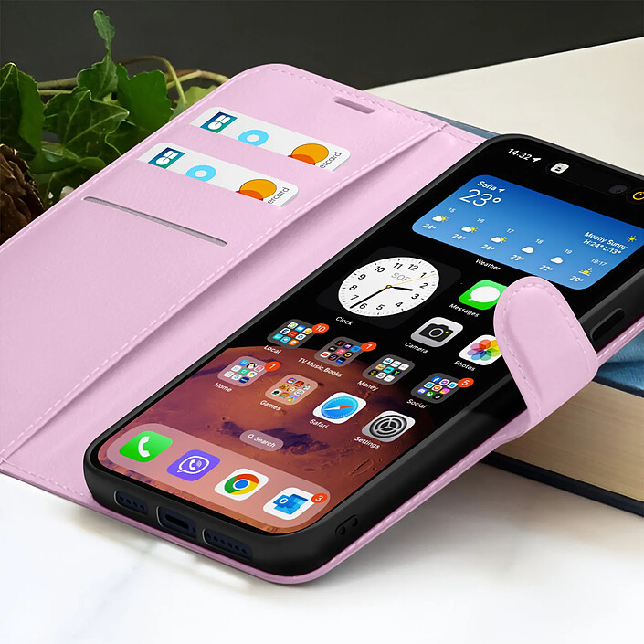 Acheter Zanaé Étui Portefeuille pour iPhone 15 Pro Fonction Support et Languette Magnétique Rose