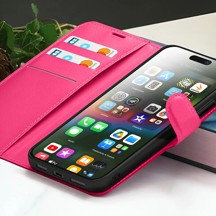 Acheter Zanaé Étui Portefeuille pour Apple iPhone 15 Plus Support et Languette Fuchsia