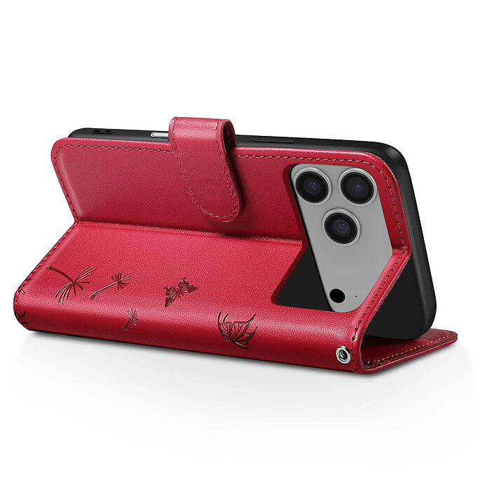 Avis Zanaé Étui Portefeuille pour iPhone 17 Pro Premium Design Fleurs Papillon Rouge