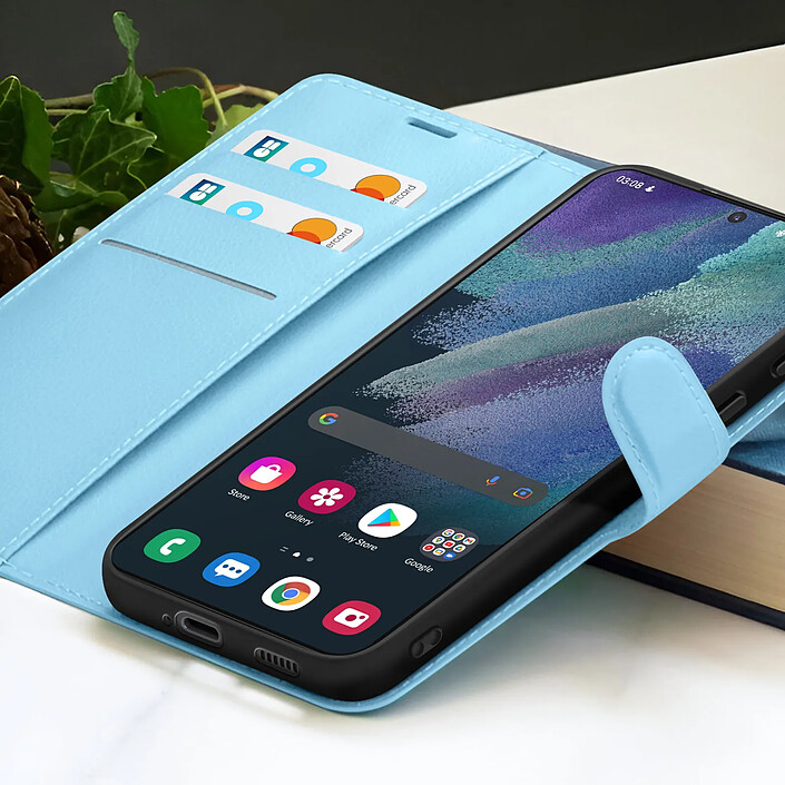 Acheter Zanaé Étui Portefeuille pour Galaxy S21 FE 5G avec Support et Languette Magnétique Bleu clair