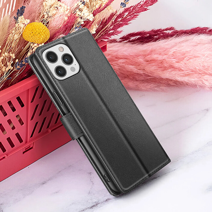 Zanaé Étui Portefeuille pour iPhone 12 Pro Max avec Support et Languette Magnétique Noir pas cher