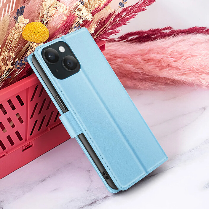 Zanaé Étui Portefeuille pour iPhone 15 Support et Languette Magnétique Bleu clair pas cher