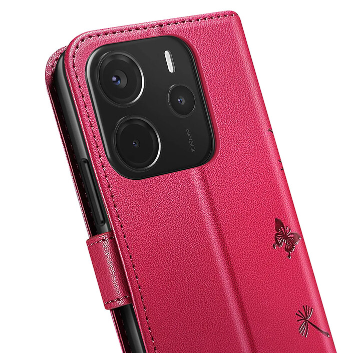 Zanaé Étui Portefeuille pour Redmi Note 14 4G Premium Design Fleurs Papillon Rouge pas cher