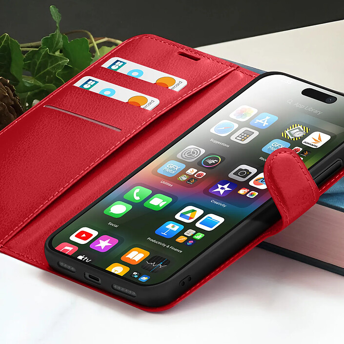 Acheter Zanaé Étui Portefeuille pour Apple iPhone 15 Plus Support et Languette Rouge