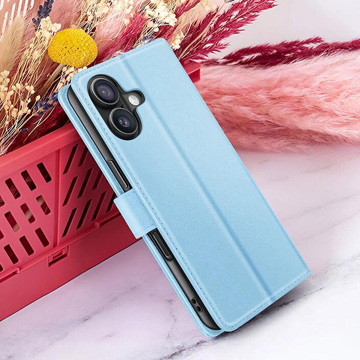 Zanaé Étui Portefeuille pour iPhone 16 Plus Support et Languette Magnétique Bleu clair pas cher