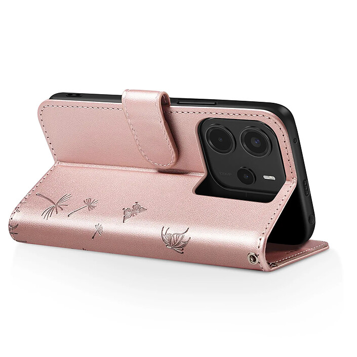Avis Zanaé Étui Portefeuille pour Redmi Note 14 4G Premium Design Fleurs Papillon Rose champagne
