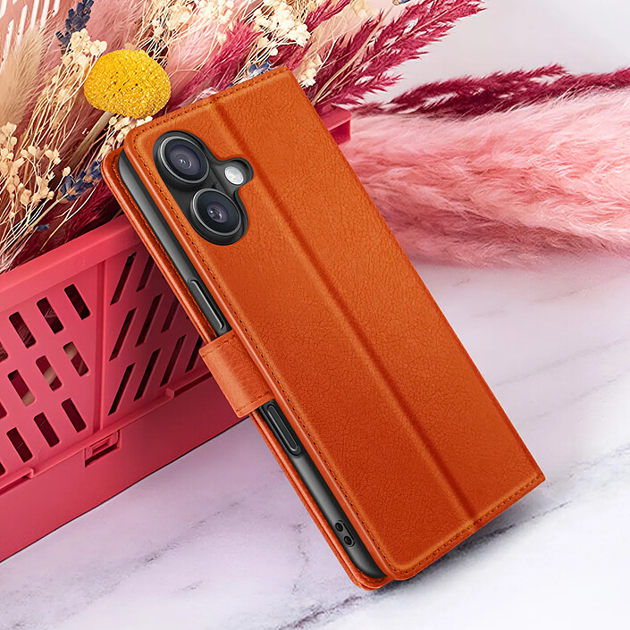Zanaé Étui Portefeuille pour iPhone 16 Support et Languette Magnétique Orange pas cher