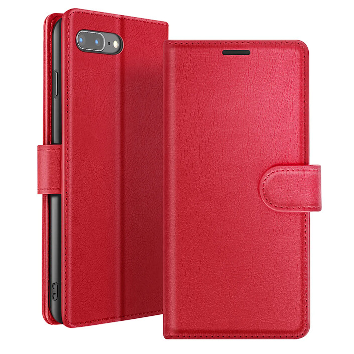 Zanaé Étui Portefeuille pour iPhone 8 Plus / 7 Plus Support et Languette Magnétique Rouge