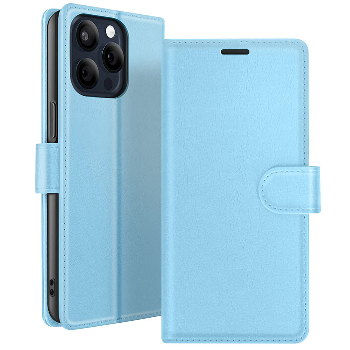 Zanaé Étui Portefeuille pour iPhone 15 Pro Max avec Support et Languette Magnétique Bleu clair