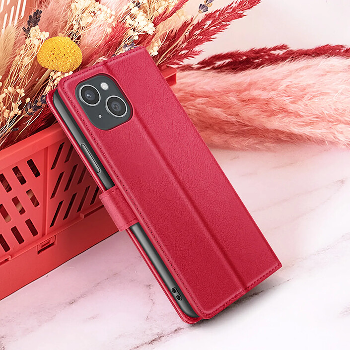 Zanaé Étui Portefeuille pour Apple iPhone 15 Plus Support et Languette Rouge pas cher