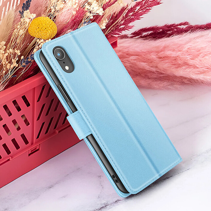 Zanaé Étui Portefeuille pour iPhone XR avec Fonction Support et Languette Magnétique Bleu clair pas cher