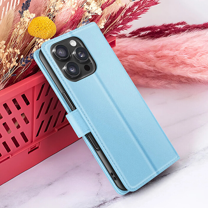 Zanaé Étui Portefeuille pour iPhone 16 Pro Fonction Support et Languette Magnétique Bleu clair pas cher