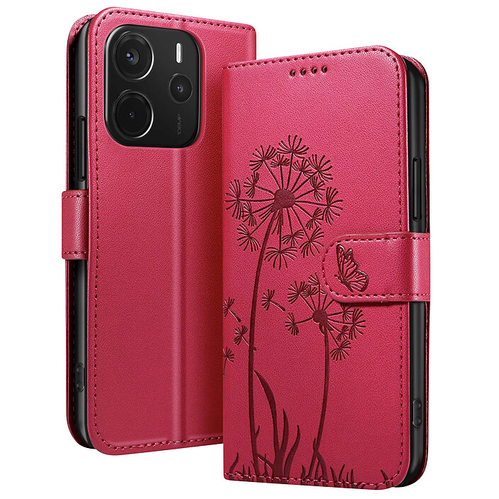 Zanaé Étui Portefeuille pour Redmi Note 14 4G Premium Design Fleurs Papillon Rouge