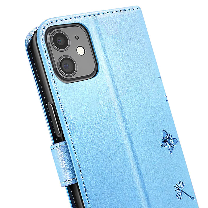 Zanaé Étui Portefeuille pour iPhone 11 Premium Design Fleurs Papillon Bleu clair pas cher