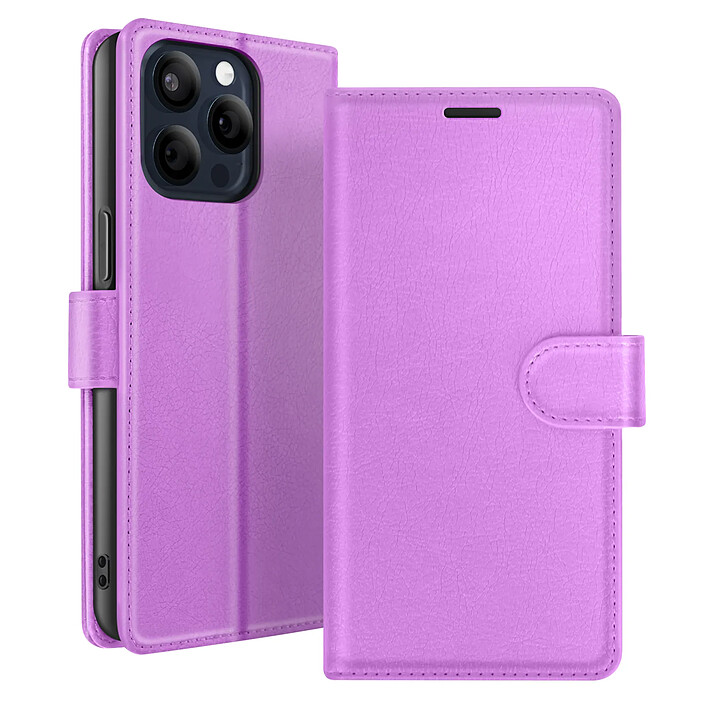 Zanaé Étui Portefeuille pour iPhone 15 Pro Fonction Support et Languette Magnétique Violet