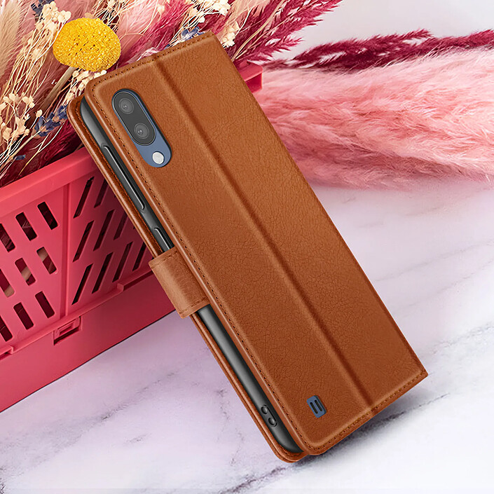 Zanaé Étui Portefeuille pour Galaxy M10 avec Fonction Support et Languette Magnétique Marron pas cher