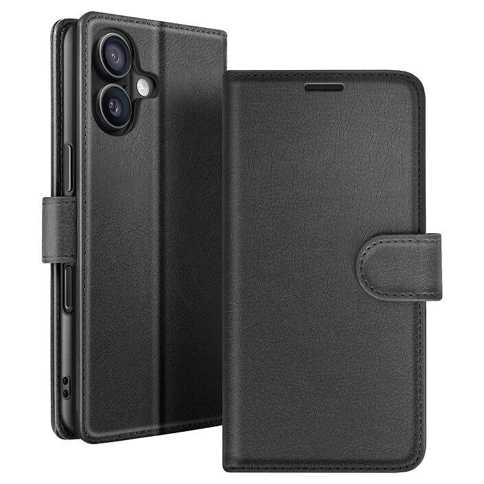 Zanaé Étui Portefeuille pour iPhone 16 Plus Support et Languette Magnétique Noir