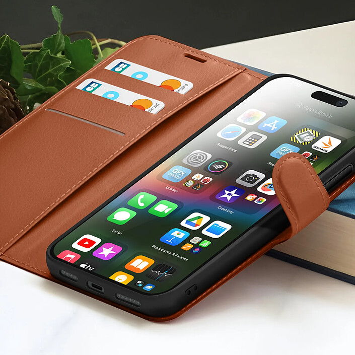 Acheter Zanaé Étui Portefeuille pour Apple iPhone 15 Plus Support et Languette Marron