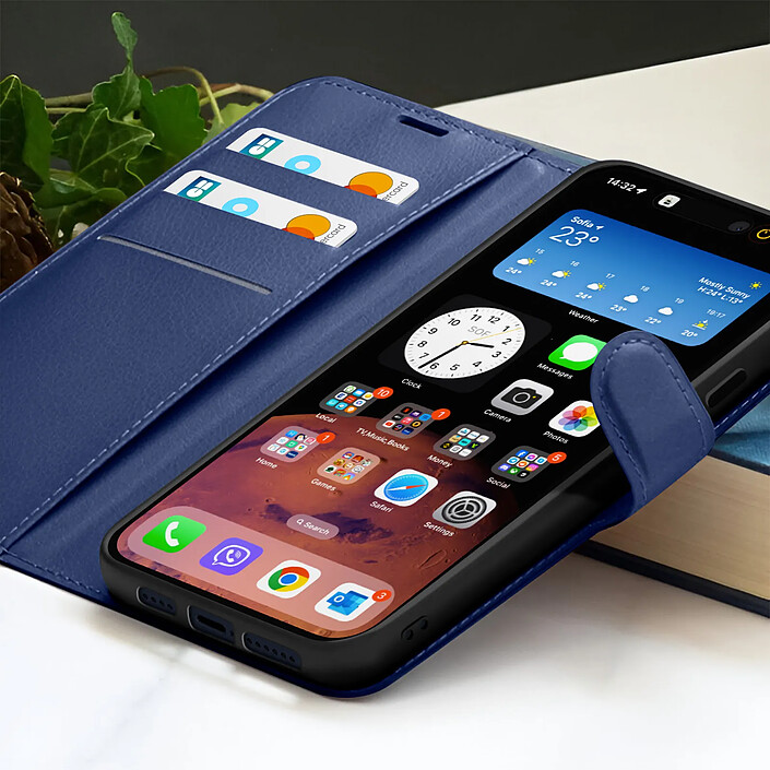 Acheter Zanaé Étui Portefeuille pour iPhone 15 Pro Fonction Support et Languette Magnétique Bleu nuit
