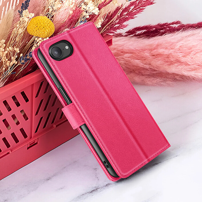 Zanaé Étui Portefeuille pour iPhone 16e Support et Languette Magnétique Fuchsia pas cher