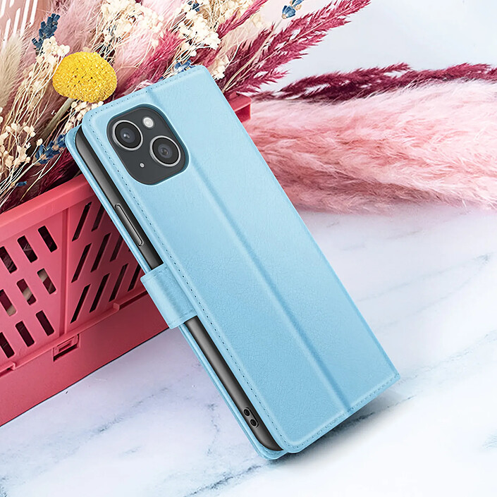 Zanaé Étui Portefeuille pour Apple iPhone 15 Plus Support et Languette Bleu ciel pas cher