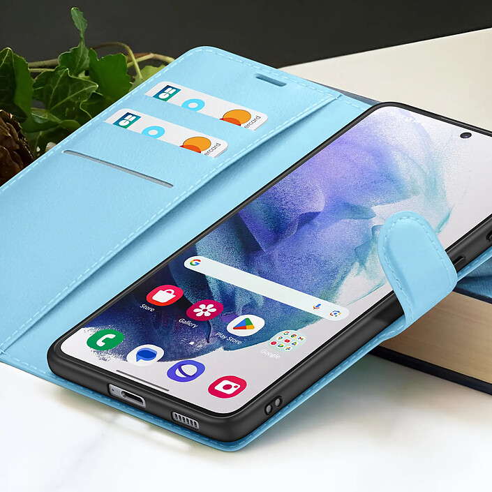 Acheter Zanaé Étui Portefeuille pour Galaxy S21 avec Fonction Support et Languette Magnétique Bleu clair
