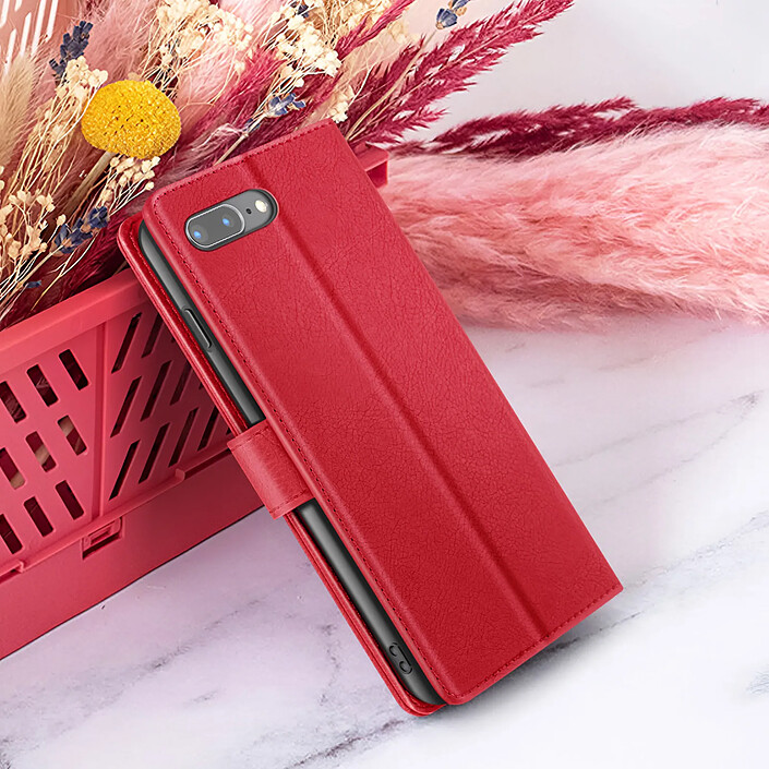 Zanaé Étui Portefeuille pour iPhone 8 Plus / 7 Plus Support et Languette Magnétique Rouge pas cher