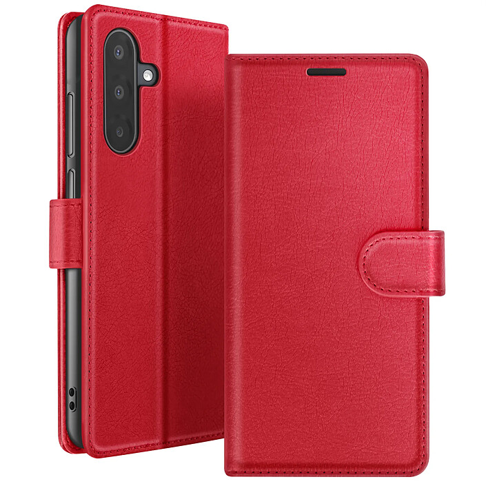 Zanaé Étui Portefeuille pour Samsung A17 Support et Languette Magnétique Rouge