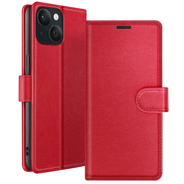 Zanaé Étui Portefeuille pour iPhone 15 Support et Languette Magnétique Rouge