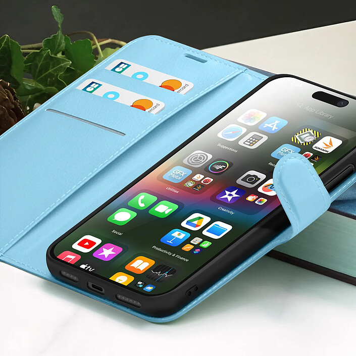Acheter Zanaé Étui Portefeuille pour Apple iPhone 15 Plus Support et Languette Bleu ciel