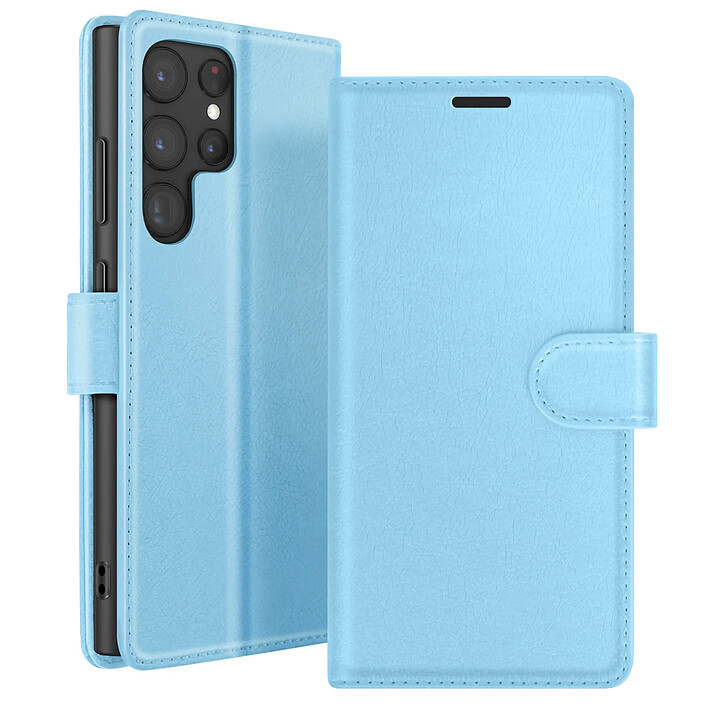Zanaé Étui Portefeuille pour Samsung Galaxy S22 Ultra Support et Languette Bleu
