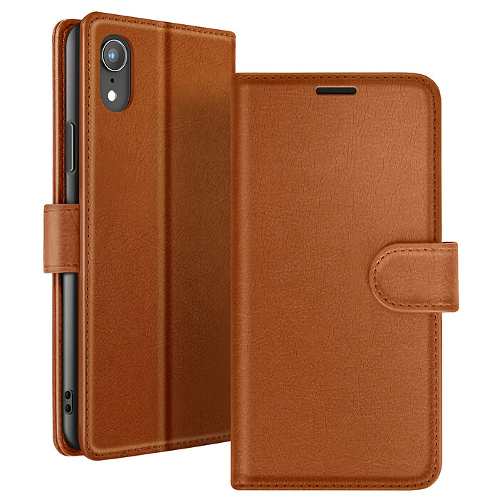 Zanaé Étui Portefeuille pour iPhone XR avec Fonction Support et Languette Magnétique Marron