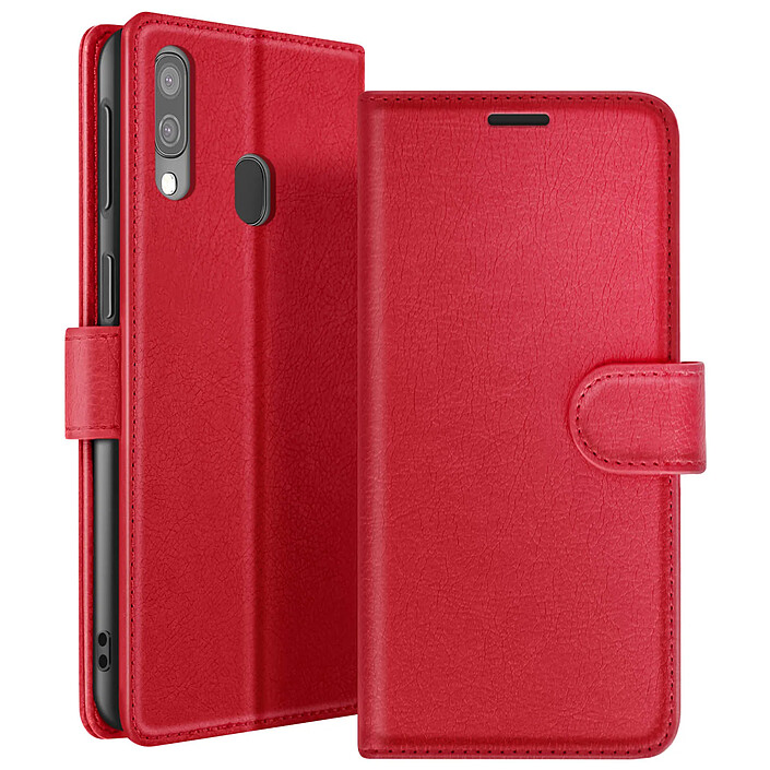 Zanaé Étui Portefeuille pour Samsung A40 Support et Languette Magnétique Rouge