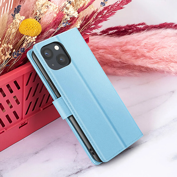 Zanaé Étui Portefeuille pour iPhone 13 Mini Support et Languette Magnétique Bleu clair pas cher