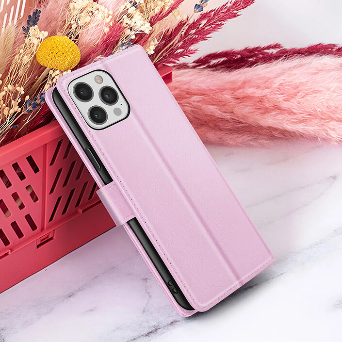 Zanaé Étui Portefeuille pour iPhone 12 Pro Max avec Support et Languette Magnétique Rose pas cher