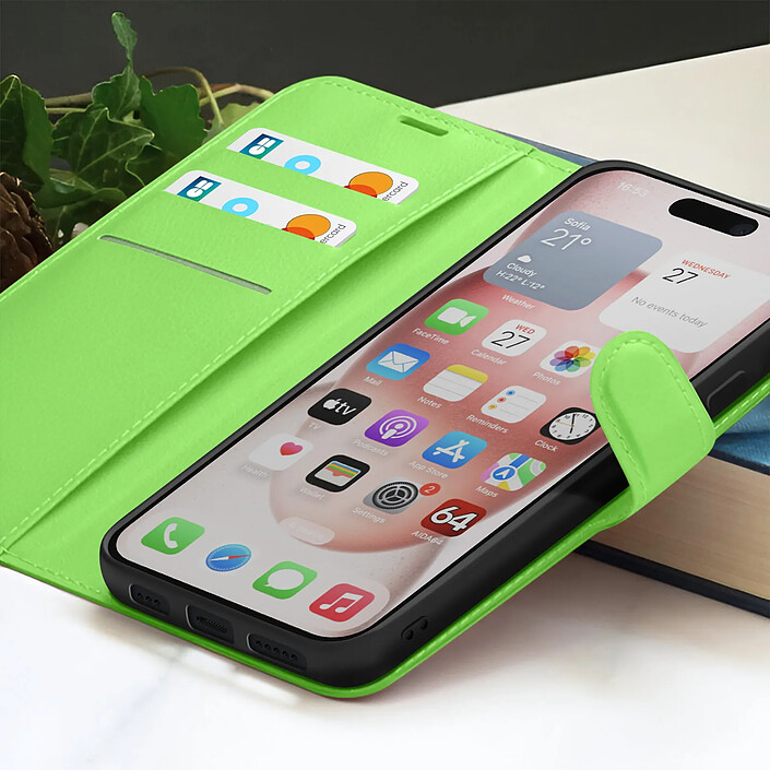 Acheter Zanaé Étui Portefeuille pour iPhone 15 Support et Languette Magnétique Vert