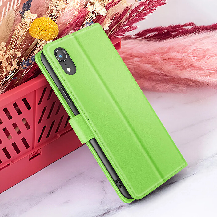 Zanaé Étui Portefeuille pour iPhone XR avec Fonction Support et Languette Magnétique Vert pas cher