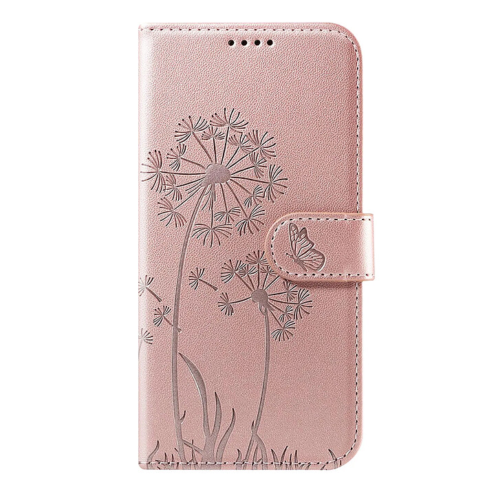 Zanaé Étui pour iPhone SE 2022 Design Fleurs Papillon avec Support Vidéo Rose gold