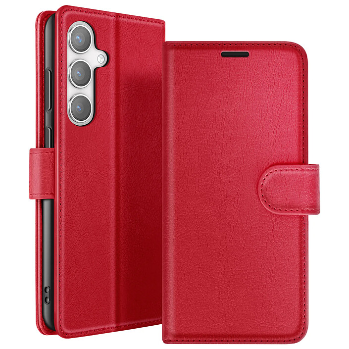 Zanaé Étui Portefeuille pour Galaxy S24 avec Fonction Support et Languette Magnétique Rouge