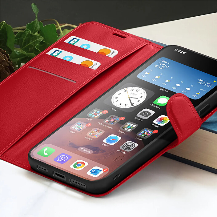 Acheter Zanaé Étui Portefeuille pour Apple iPhone 15 Pro Max Support et Languette Rouge