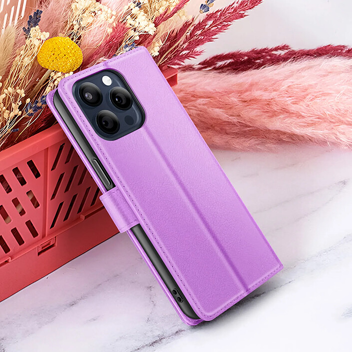 Zanaé Étui Portefeuille pour iPhone 15 Pro Fonction Support et Languette Magnétique Violet pas cher