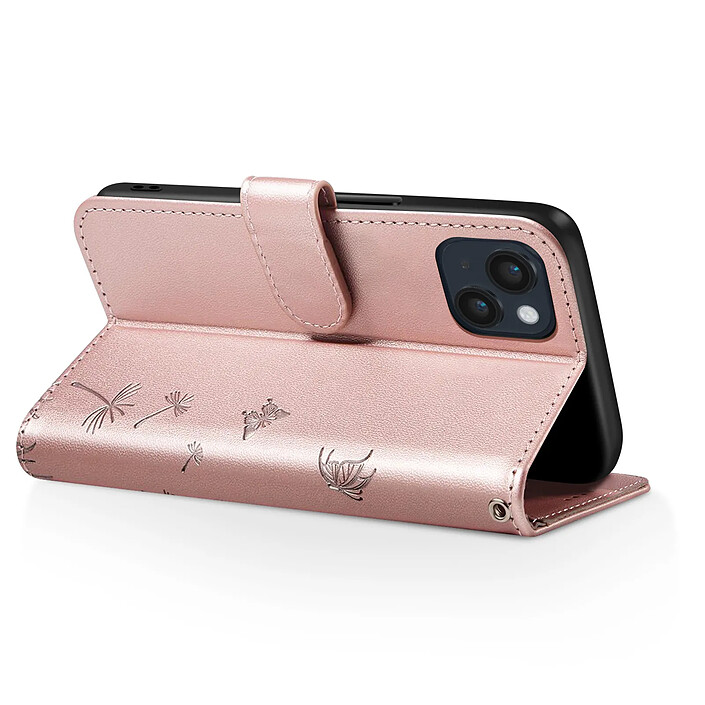 Avis Zanaé Étui Portefeuille pour iPhone 13 / 14 Premium Design Fleurs Papillon Rose champagne