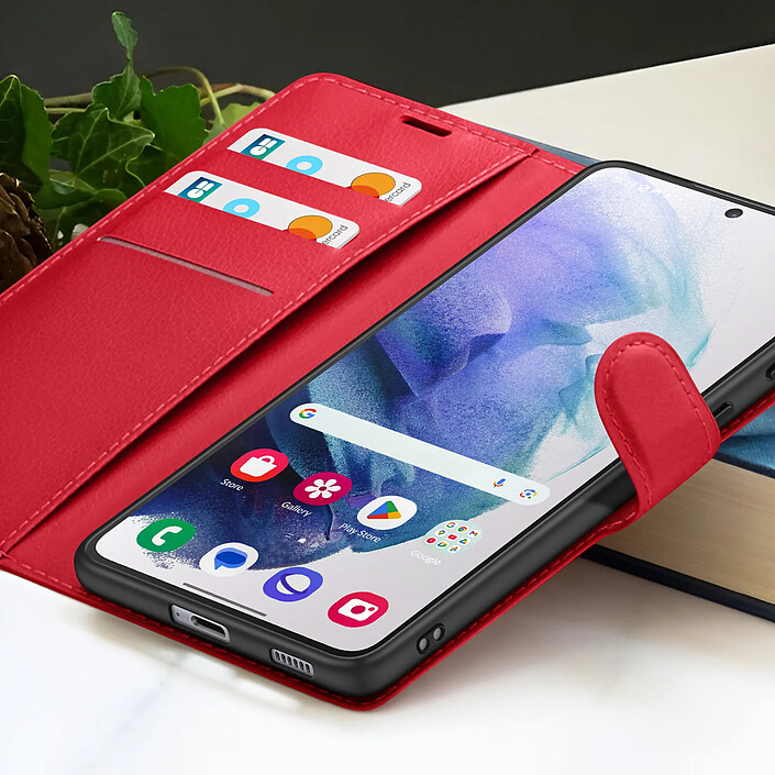 Acheter Zanaé Étui Portefeuille pour Galaxy S21 avec Fonction Support et Languette Magnétique Rouge