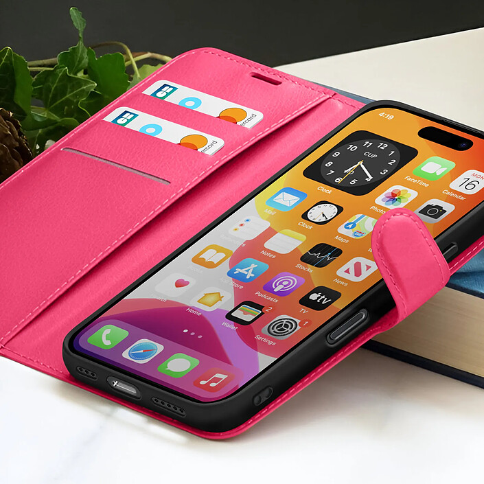Acheter Zanaé Étui Portefeuille pour iPhone 16 Pro Fonction Support et Languette Magnétique Fuchsia